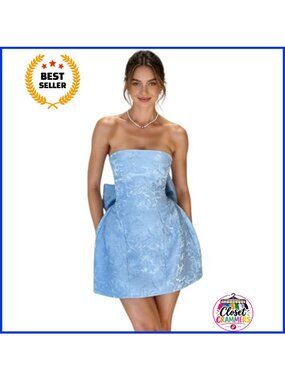 Strapless Satin Mini Homecoming Dress Bow Back A-Line